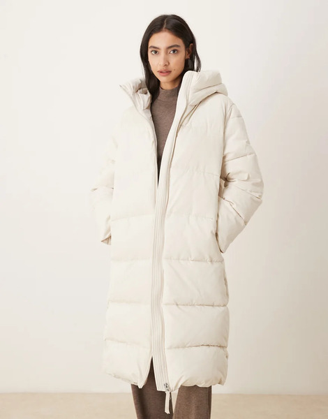  Mango Hooded Long Line Puffer Jacket In Cream White 