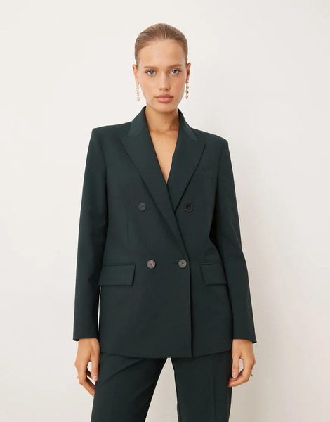  Mango Irese Wool Mix Tailored Blazer Co Ord In Forest Green 