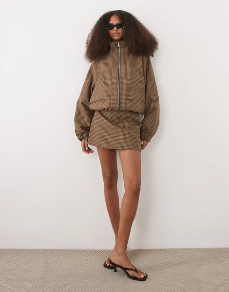  Mango Josef Mini Skirt Co Ord In Brown Check 