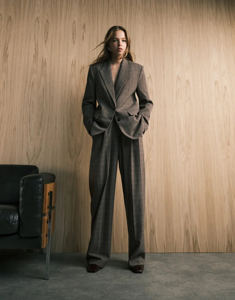  Mango Katy Relaxed Tailored Trouser Co Ord In Brown Check 