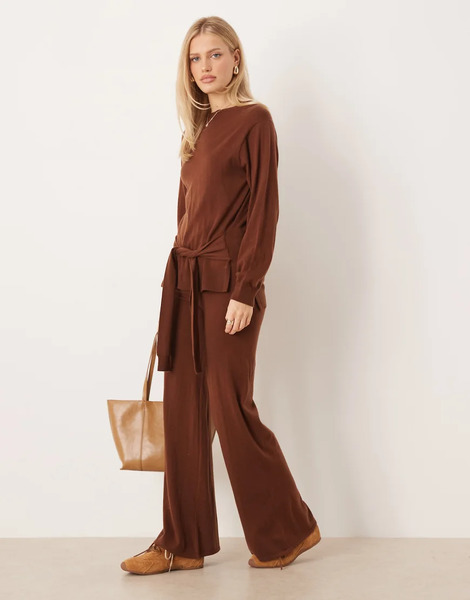  Mango Kendrik Knitted Trouser Co Ord In Dark Brown 