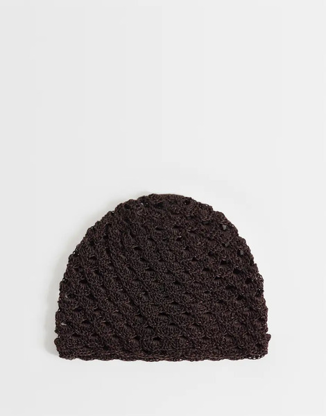  Mango Knitted Beanie Hat In Chocolate Brown 