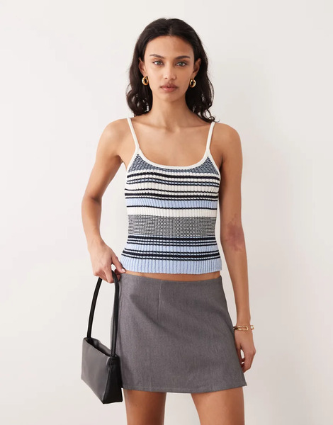  Mango Knitted Cami Top In Blue Stripe 