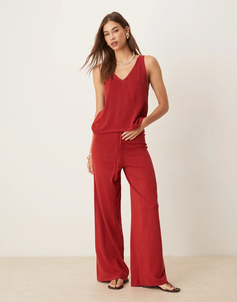  Mango Knitted Co Ord Drawstring Trouser In Red 
