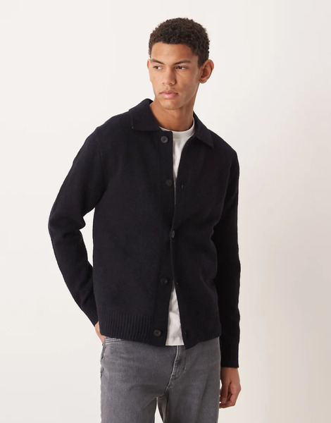  Mango Knitted Collar Cardigan In Blue 