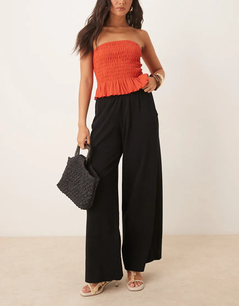  Mango Knitted Elasticated Waist Trouser In Black 