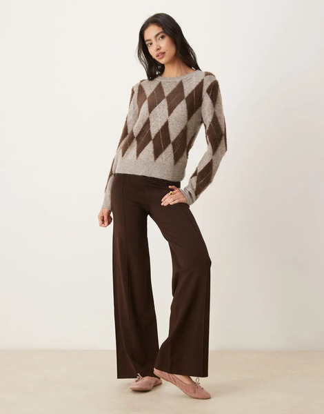  Mango Knitted Pleat Front Trouser In Dark Brown 