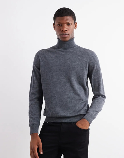  Mango Knitted Roll Neck Jumper In Charcoal Grey 
