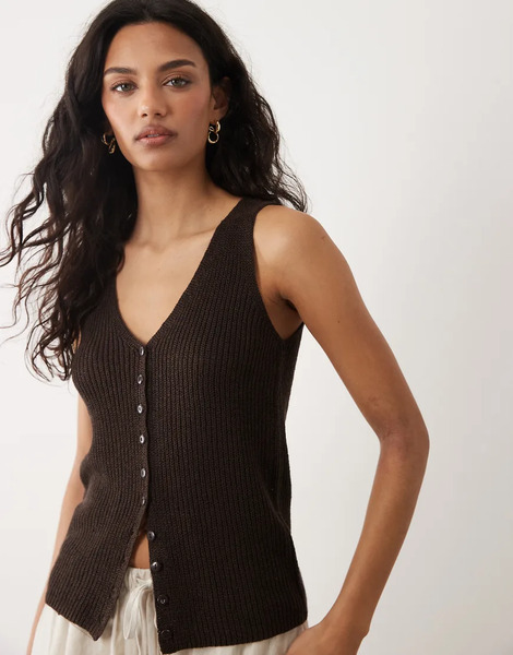  Mango Knitted Waistcoat In Brown 