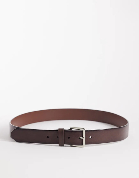  Mango 100% Leather Belt In Brown 