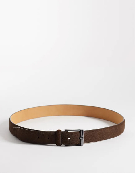  Mango 100% Leather Belt With Silver Buckle In Brown 
