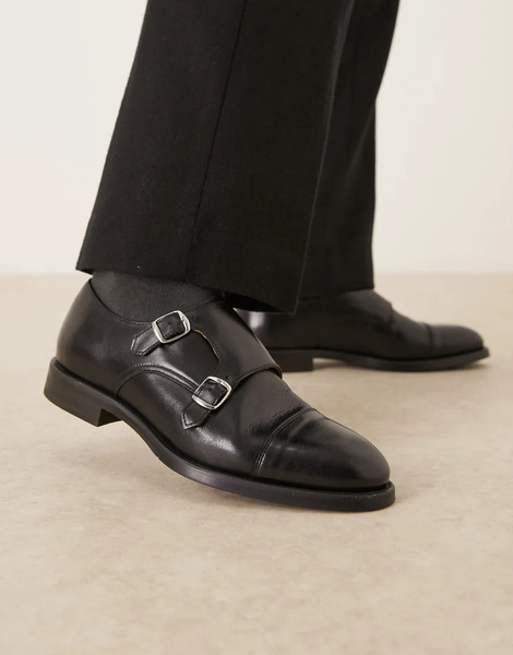  Mango 100% Leather Brogues With Buckles In Black 