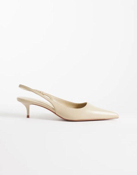  Mango 100% Leather Heeled Slingback In Ecru Neutral 