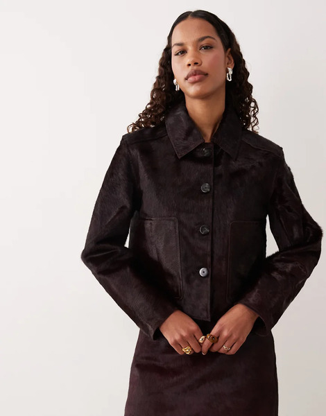  Mango 100% Leather Jacket Co Ord In Burgundy Red 