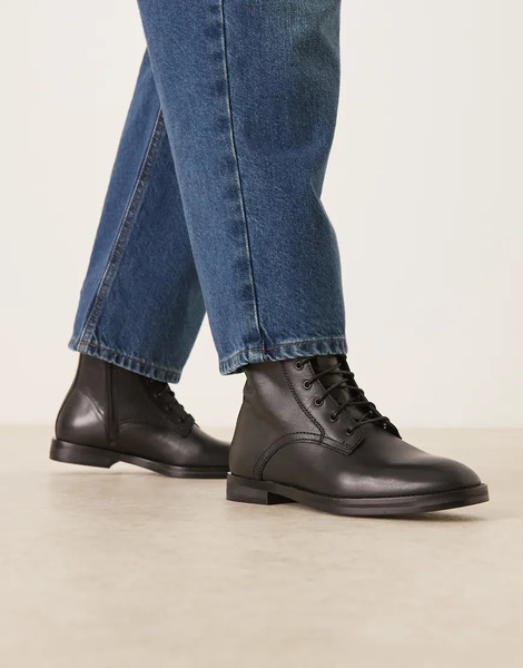  Mango Leather Lace Up Boot In Black 