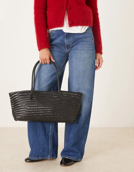  Mango 100% Leather Large Shopper Bag In Black 