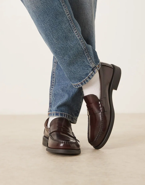  Mango Leather Loafer In Dark Red 
