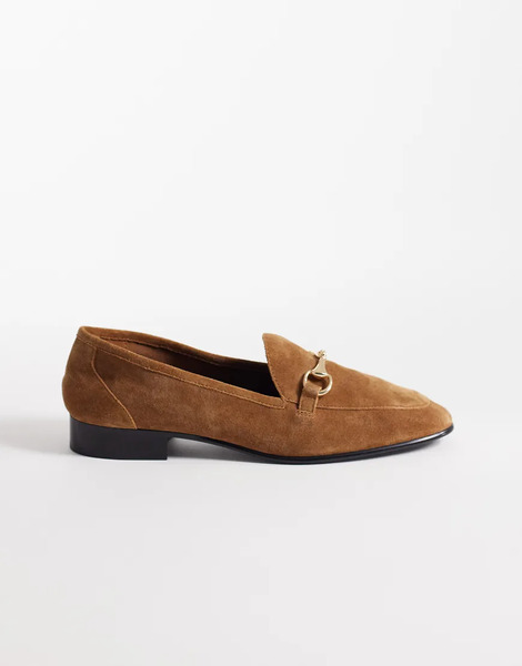  Mango Leather Loafer With Gold Hardware In Tan Brown 