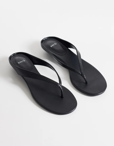  Mango 100% Leather Low Heeled Sandal In Black 
