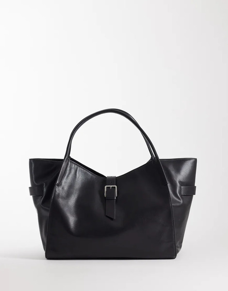  Mango 100% Leather Oversized City Bag In Black 