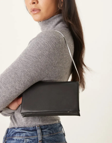  Mango Leather Shoulder Bag In Black 