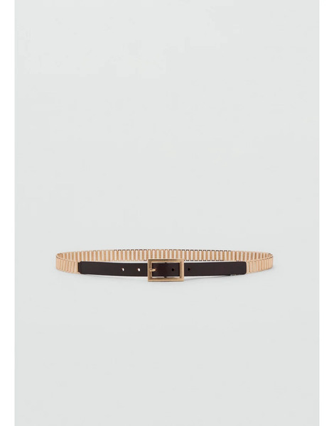  Mango Leather Slim Hardware Belt In Brown 