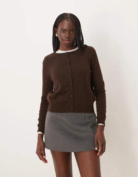  Mango Lightweight Cardigan In Chocolate Brown 