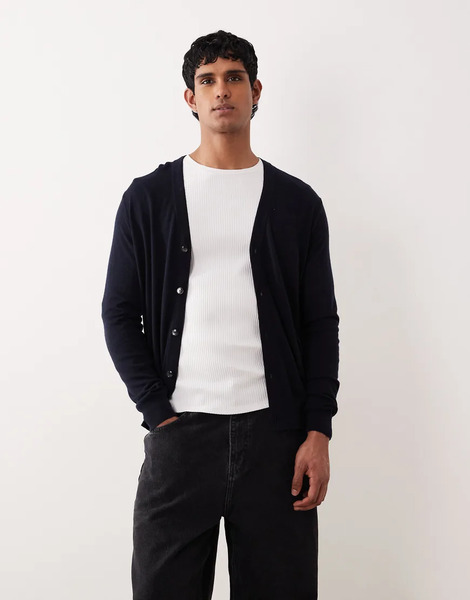  Mango Lightweight Knitted Cardigan In Navy 
