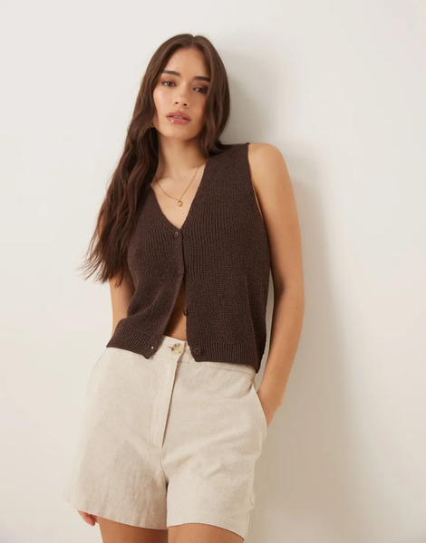  Mango Lightweight Knitted Vest In Brown 
