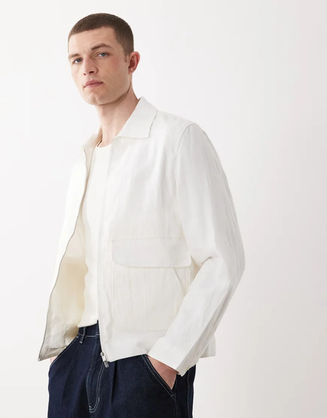  Mango Lightweight Zip Through Jacket In White 