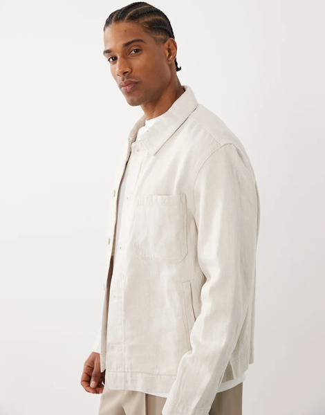  Mango Linen Blend Denim Look Button Up Jacket In Ecru Neutral 