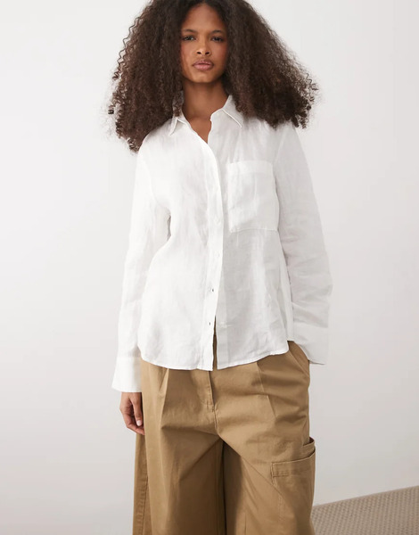  Mango 100% Linen Classic Shirt In White 
