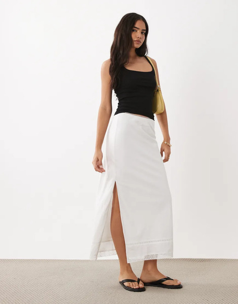  Mango Linen Mix Maxi Skirt In White 