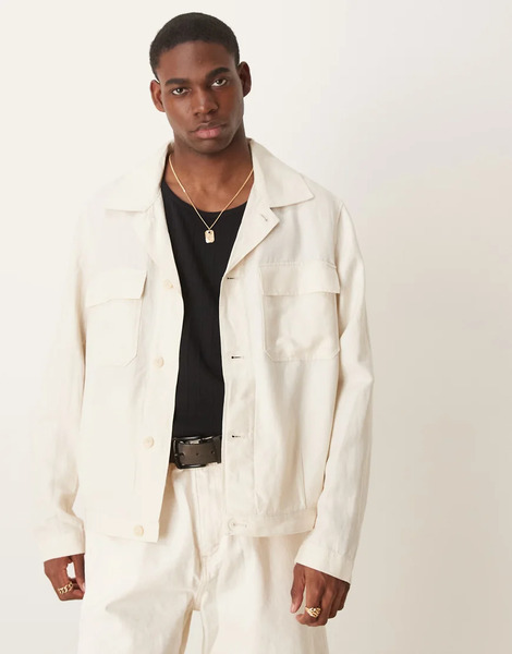  Mango Linen Mix Overshirt In Ecru Neutral 