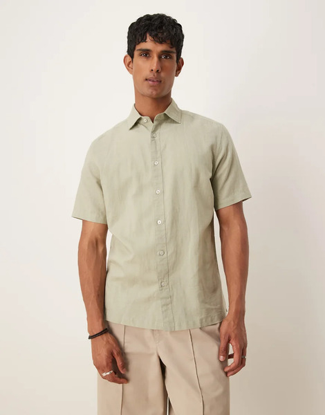  Mango Linen Mix Shirt In Light Green 