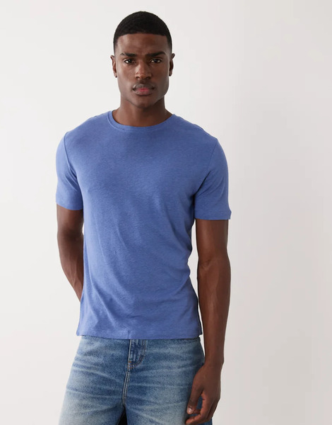  Mango Linen Mix Slim Fit T Shirt In Mid Blue 