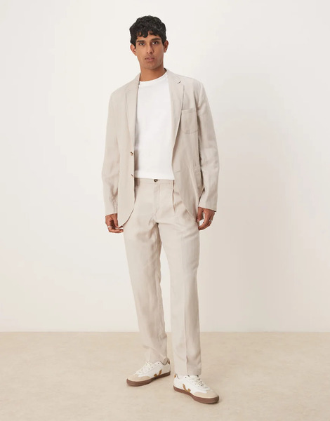  Mango Linen Mix Slim Fit Trouser Co Ord In Light Beige Neutral 