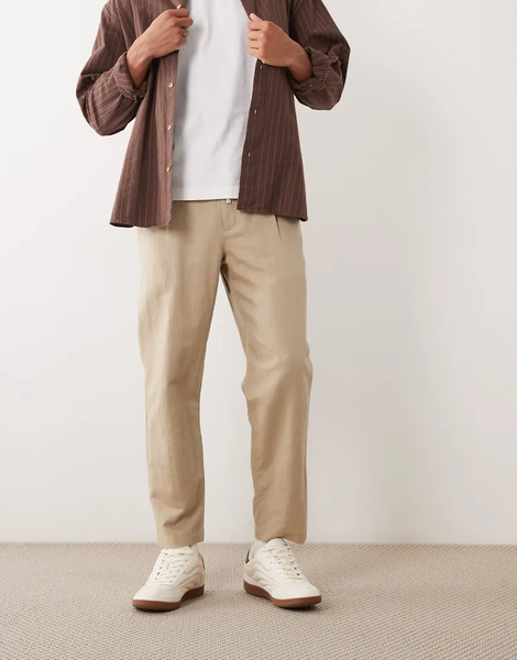  Mango Linen Mix Tie Wasit Trousers In Ecru Neutral 