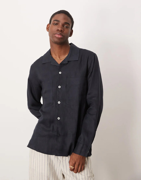  Mango Linen Overshirt In Navy 
