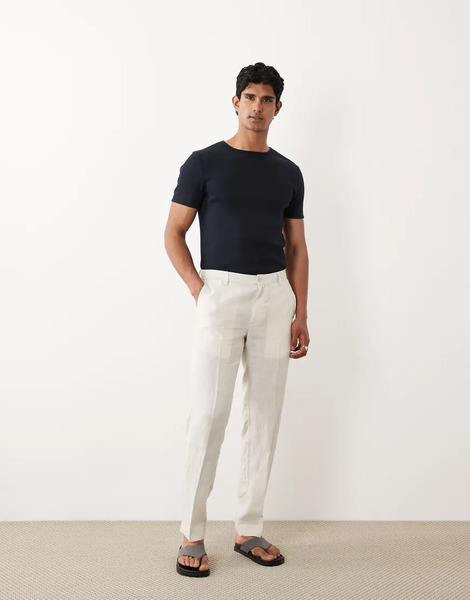  Mango 100% Linen Pin Stripe Trousers In Ecru Neutral 