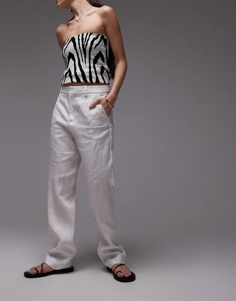  Mango Linen Tailored Trouser In White 