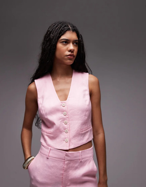  Mango Linen Waistcoat Co Ord In Pink 
