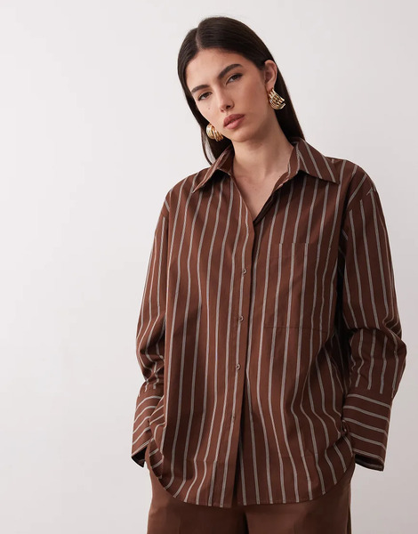  Mango Llama Oversized Shirt Co Ord In Chocolate Stripe Brown 