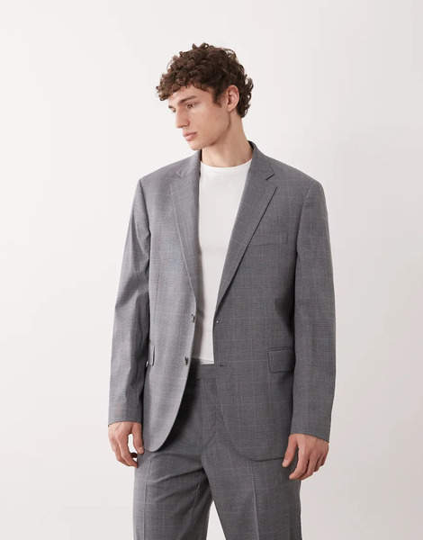  Mango London Regular Fit Fine Check Print Suit Blazer Co Ord In Grey 