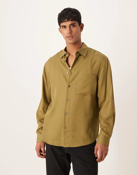  Mango Long Sleeve Shirt In Olive Green 
