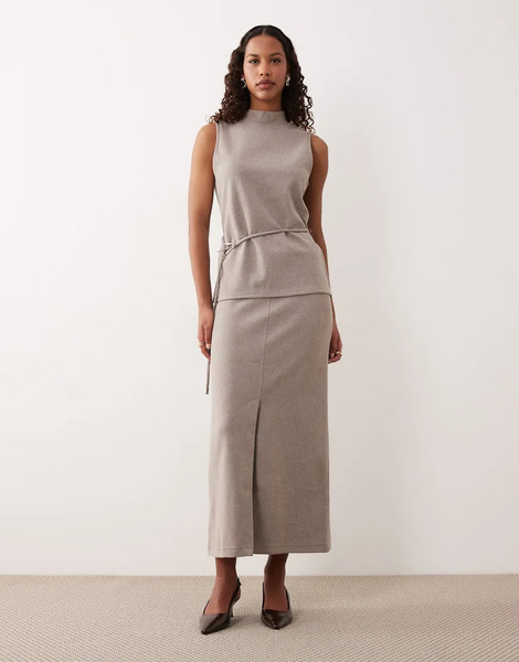  Mango Maxi Skirt Co Ord In Brown 