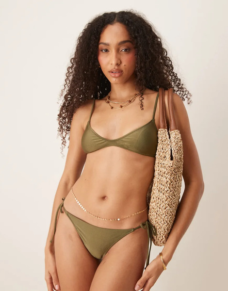  Mango Micro Bikini Top In Olive Green 