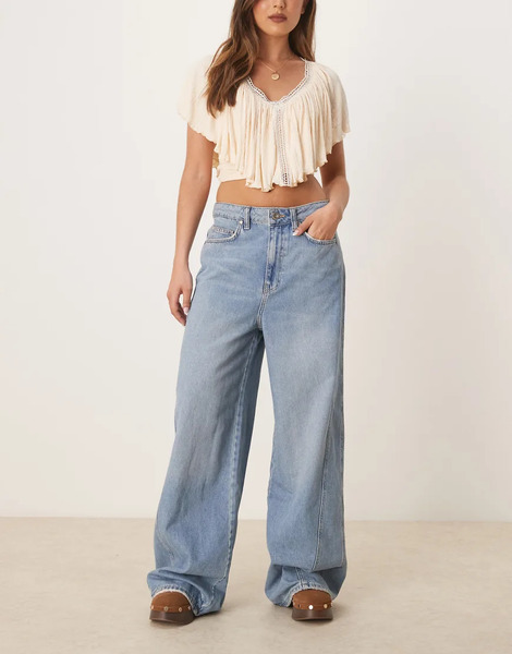  Mango Mila Relaxed Straight Leg Jean With Bleach Front In Light Blue 
