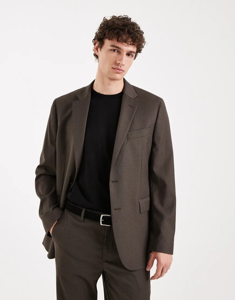  Mango Milan Slim Fit Tailored Blazer Co Ord In Brown Check 