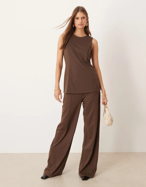  Mango Misuri Pleat Front Tailored Trouser Co Ord In Brown 